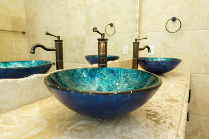 Blue bathroom sink bowls